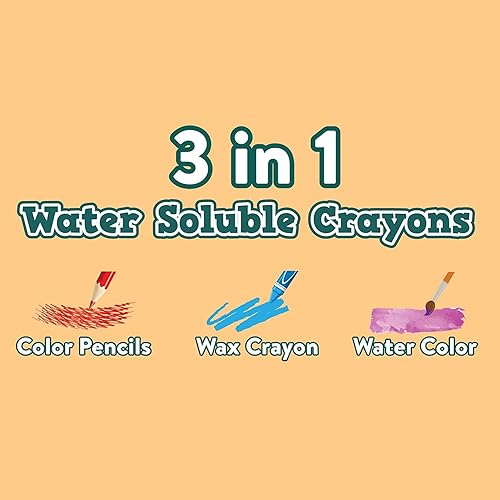 Miniatura 8 de Channie's Crayones solubles en agua 3 en 1 para niños crayones de cera, lápices de colores y acuarela, con pincel y sacapuntas gratis, pintura en