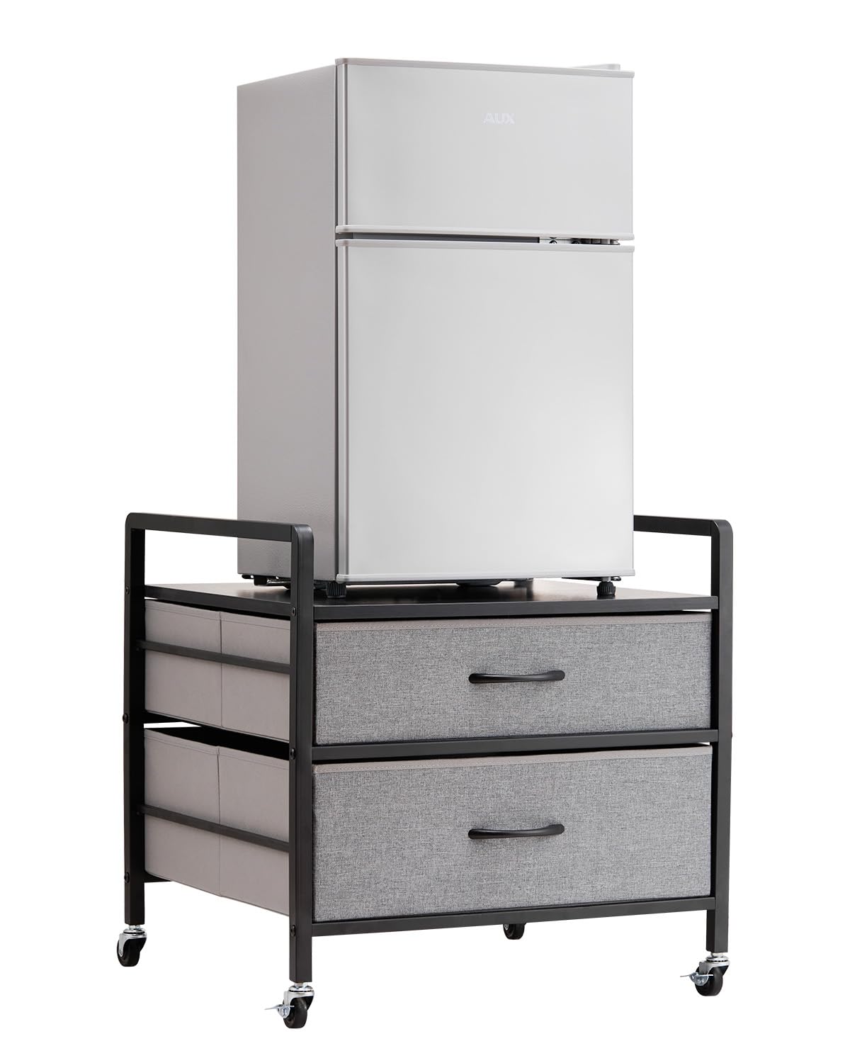 VEVOR Support de Mini-réfrigérateur avec Rangement, Table de Mini-réfrigérateur, avec 2 tiroirs et 4 roulettes pivotantes, étagère de frigo Mobile pour dortoir, Appartement, Bureau, Chambre, Gris