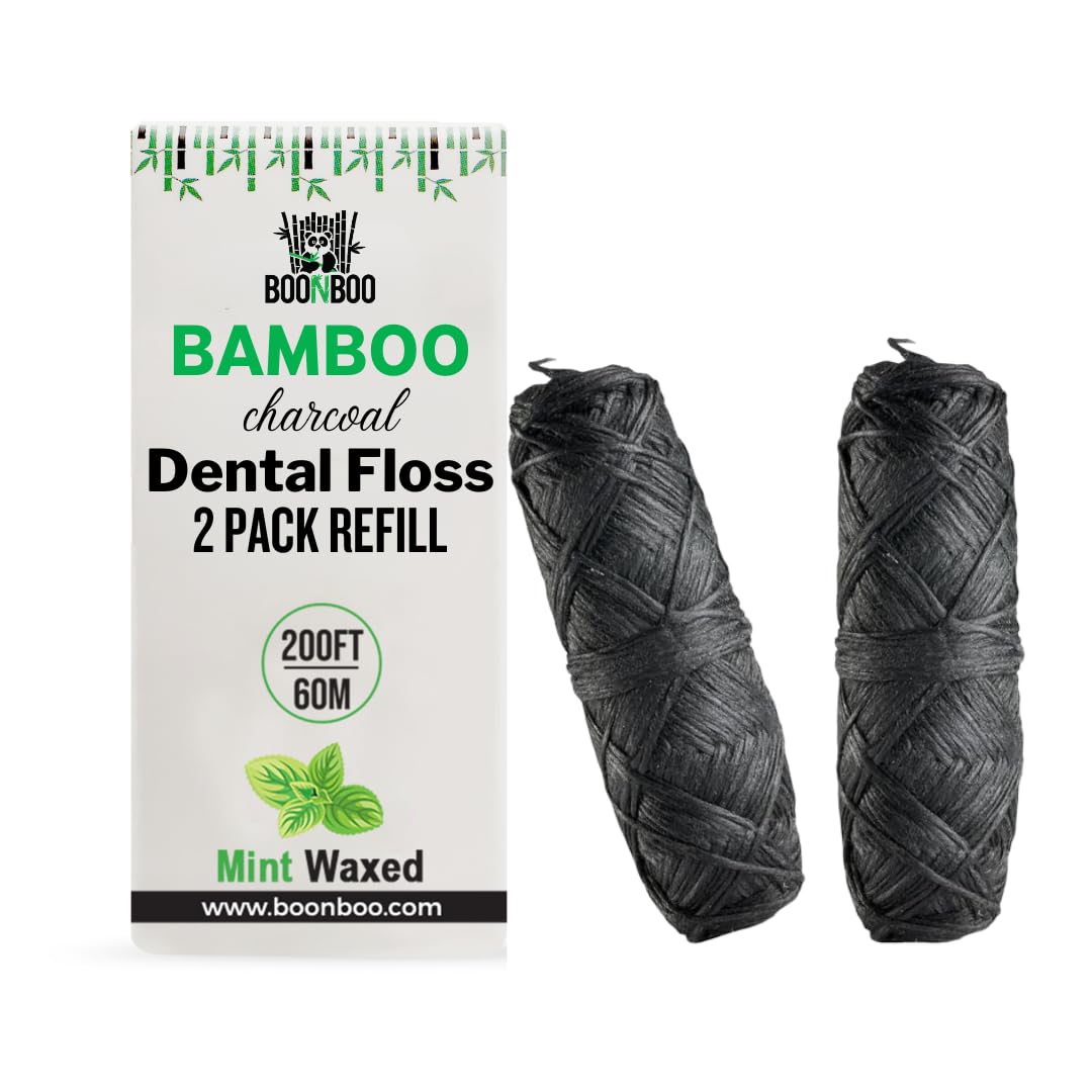 Boonboo Zahnseide, Nachfüllpack, Bambusfaser, Minzgeschmack, 2 Stück à 30 m, insgesamt 60 m, nachhaltig und biologisch abbaubar