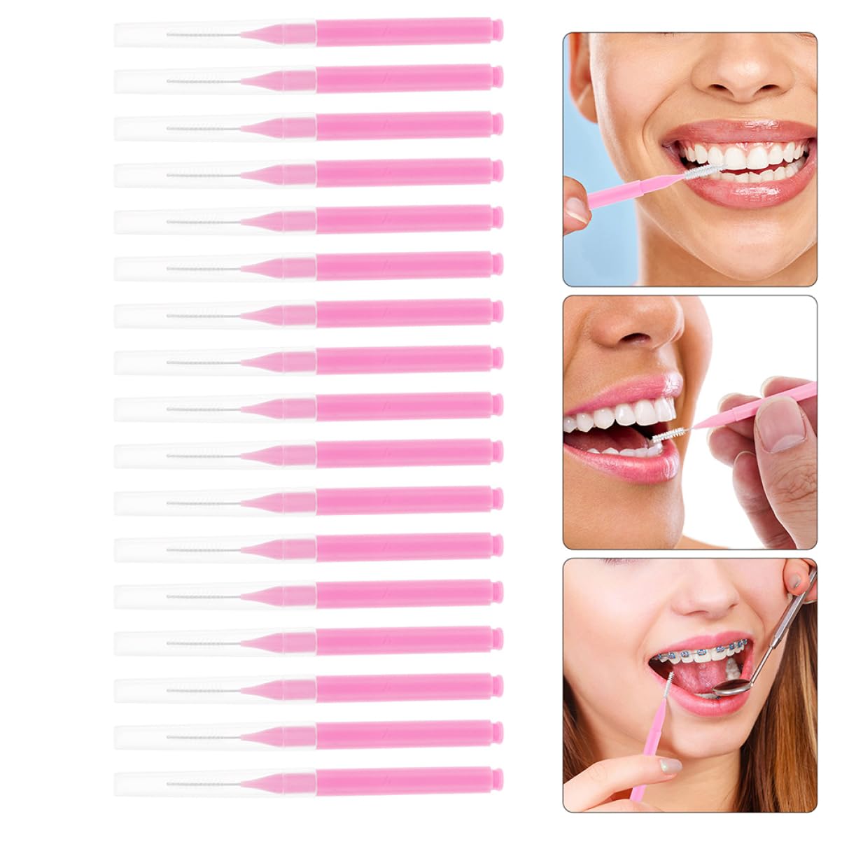 Cepillos Interdentales 200 Piezas Rosa Mango Ergonómico | Cerdas Suaves, Pp y Acero Inoxidable, Limpieza Interdental para Viajes y Oficina