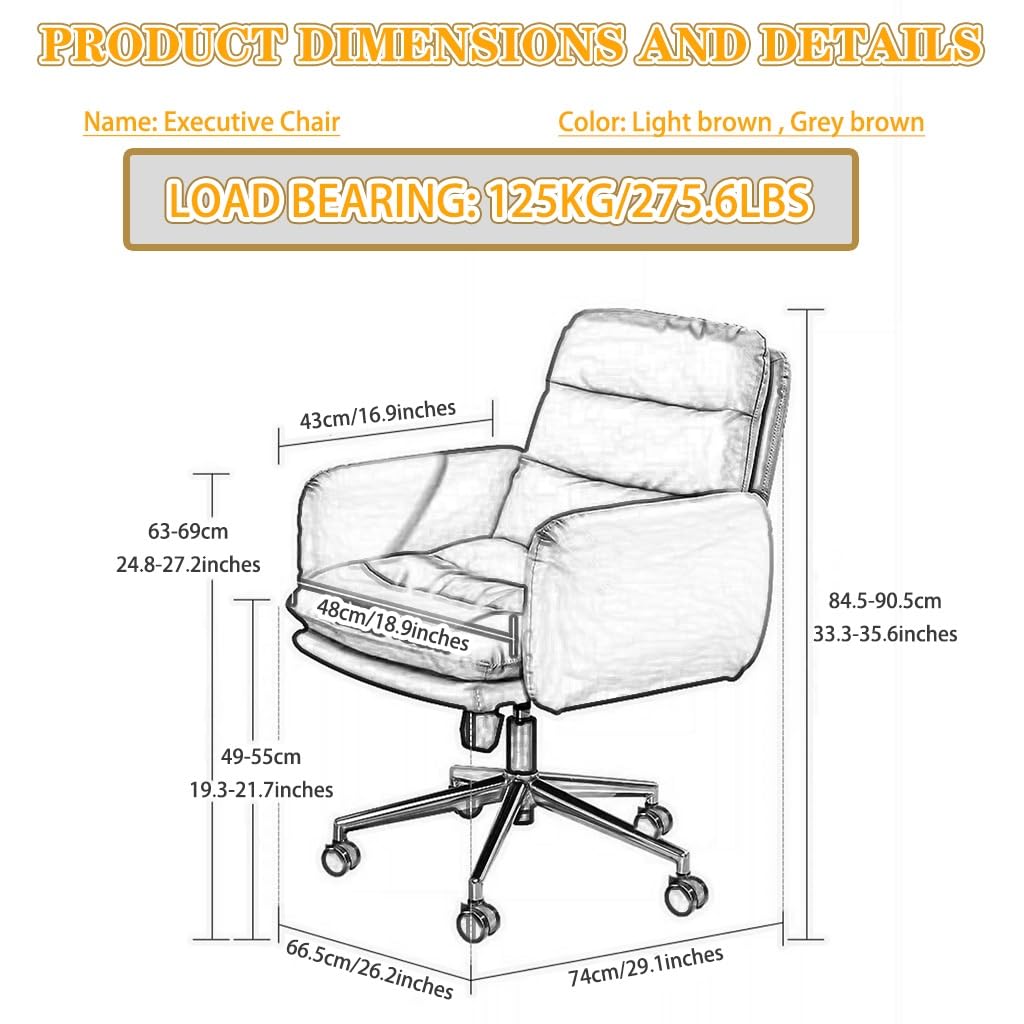 Silla De Oficina Ergonomica 105°-123° Temblor Y Relajación Silla De Ejecutivo, Sillas Directivas Elevables Y Giratorias, Cómoda Silla Ejecutiva, Carga De 125 Kg/275,6 Libras(Grey Brown)