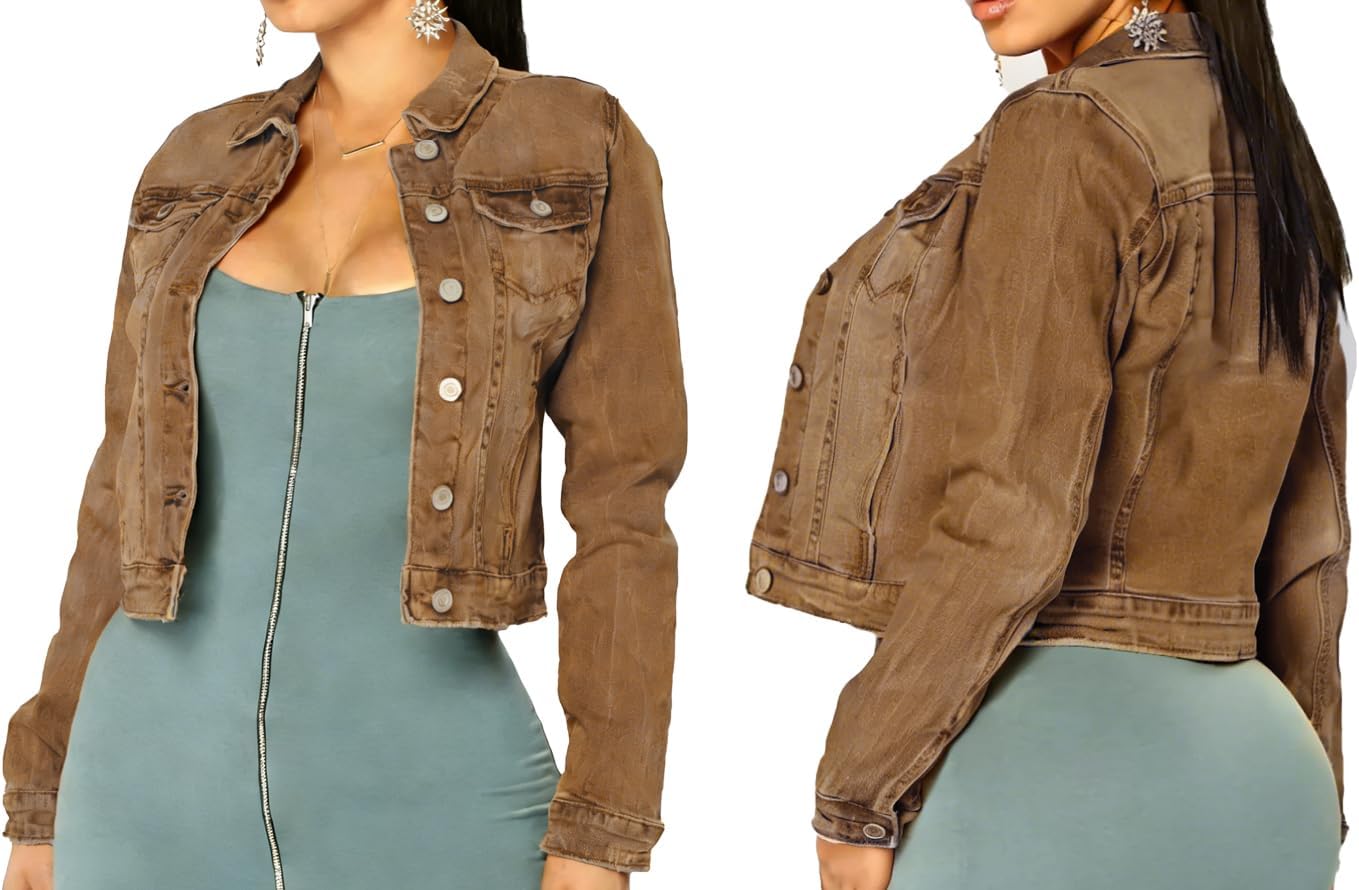 BessCops Denim Jacket for Women Spring Long Sleeve Classic Distressed Butterfly Jean Trucker Jackets