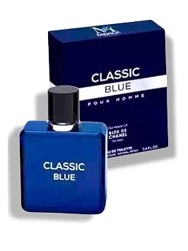 CLASSIC BLUE POUR HOMME EAU DE TOILETTE 3.4 FL. Oz. Woody Aromatic fragrance for men.