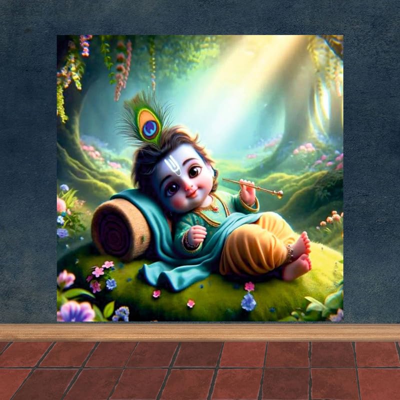 Image of British Terminal Cute little Bal Gopal Baby God Krishna| Kanha Ji | Laddu Lord Makhan Chor Painting Religious Poster for Pregnant Women for wall (matt thin vinyl,sticker,multicolor,unframed)| bj59