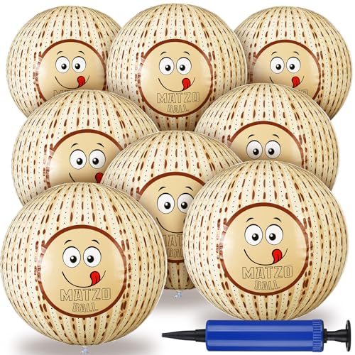 Motionchic 8 Pcs Passover Inflatable Matzah Ball, 12 Inch Blow up Bouncy Ball Passover Decorations Indoor Outdoor Play for Kids Playground Game Party Supplies