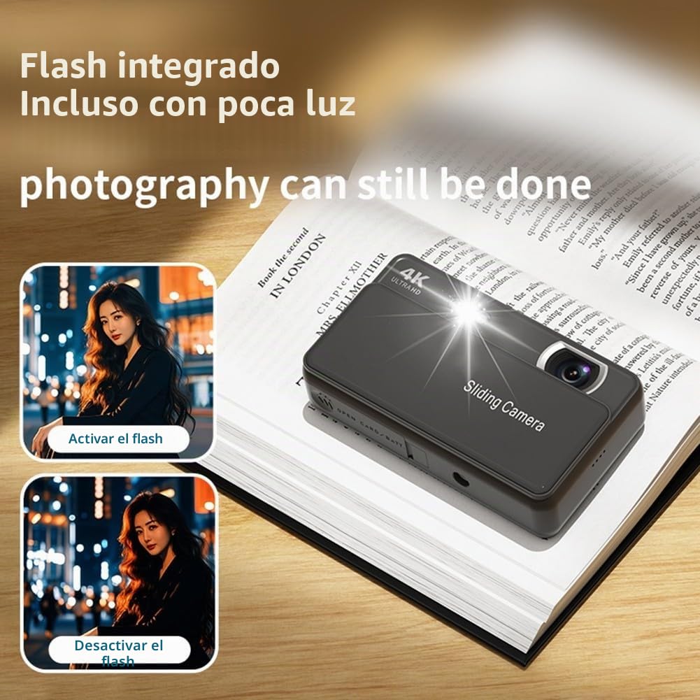 Cámara digital deslizante compacta 64mp con zoom digital 16x grabación de vídeo 4k pantalla HD de 2.8 pulgadas estabilización electrónica carga tipo-c cuerpo metálico para estudiantes entusiastas de