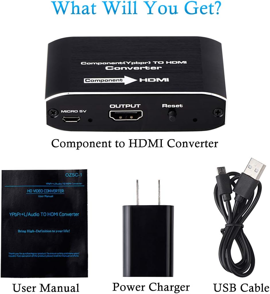 Component to HDMI, Component to HDMI Converter, YPbPr to HDMI Converter Supports Video Audio HDMI V1.4 for DVD PSP Xbox 360 PS2 Nintendo to HDTV Monitor and Projector (Black)