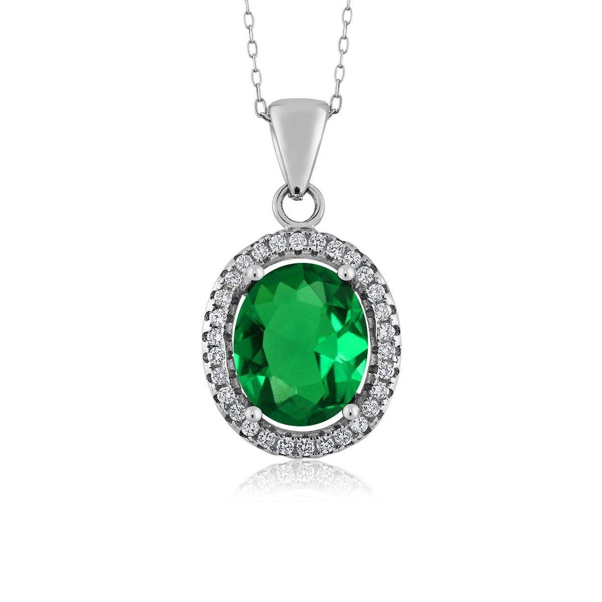 Gem Stone KingGem Stone King 925 Sterling Silver 11X9MM Oval Gemstone Birthstone Halo Pendant Necklace For Women with 18 Inch Silver Chain