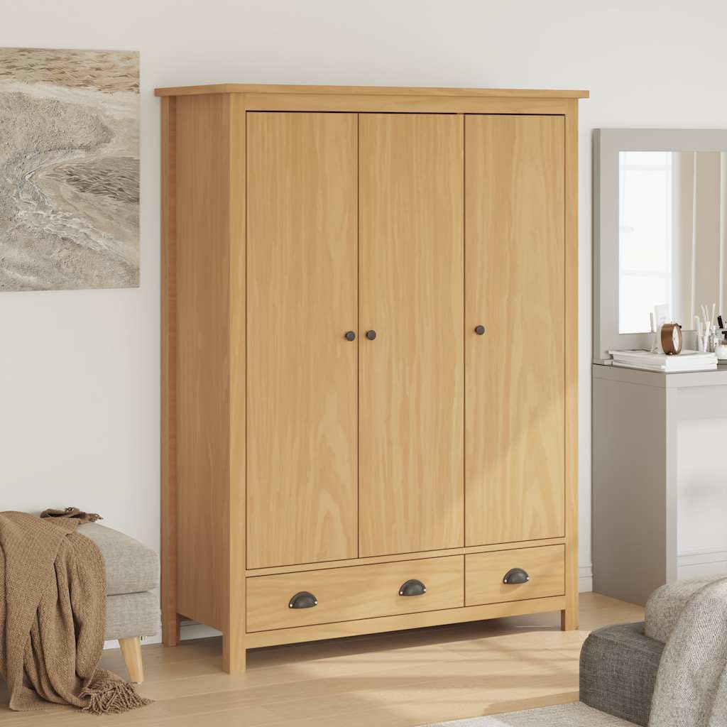 Hill - Armadio con 3 ante, 127 x 50 x 170 cm, in legno massello di pino con cassetti e mensola, per camera da letto, corridoio, cameretta dei bambini