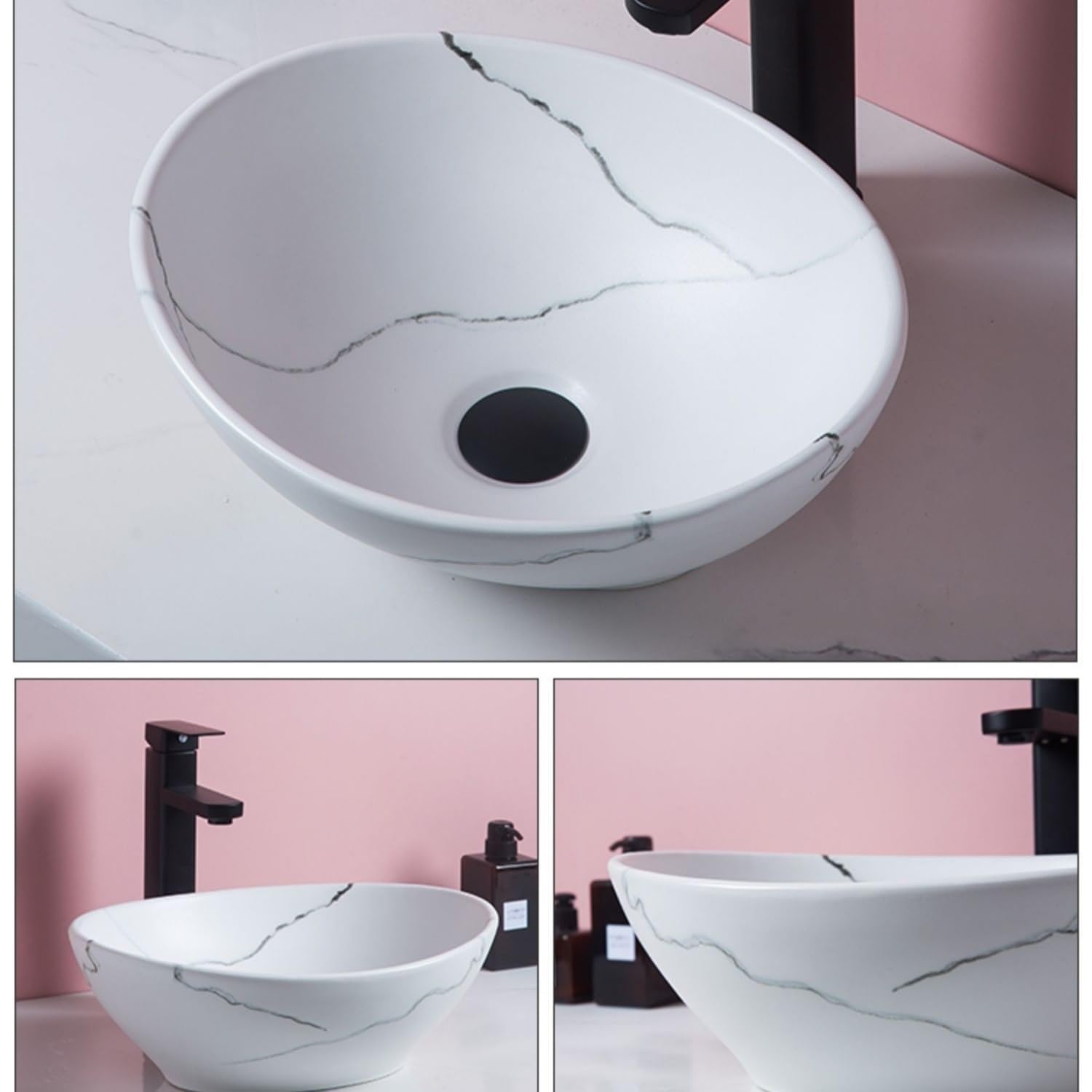 Odporna na zarysowania biała porcelana okrągła umywalka nablatowa, ceramiczna umywalka łazienkowa, 40 x 33 x 15 cm do toalety