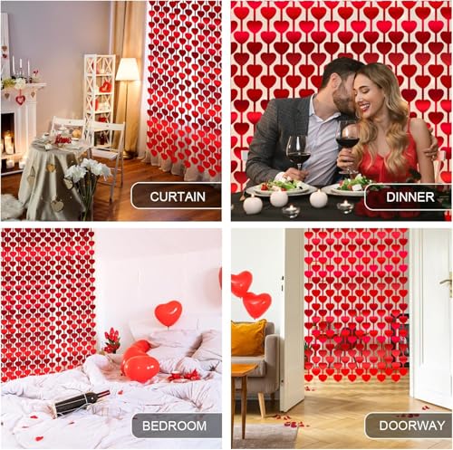 Image of LOLStar 5 Pack Valentines Decorations,Valentines Party Decoration,3.3x6.6ft Red Heart Shape Tinsel Foil Fringe Curtain Valentines Photo Backdrop,Streamer Backdrop for Birthday,Engagement,Wedding