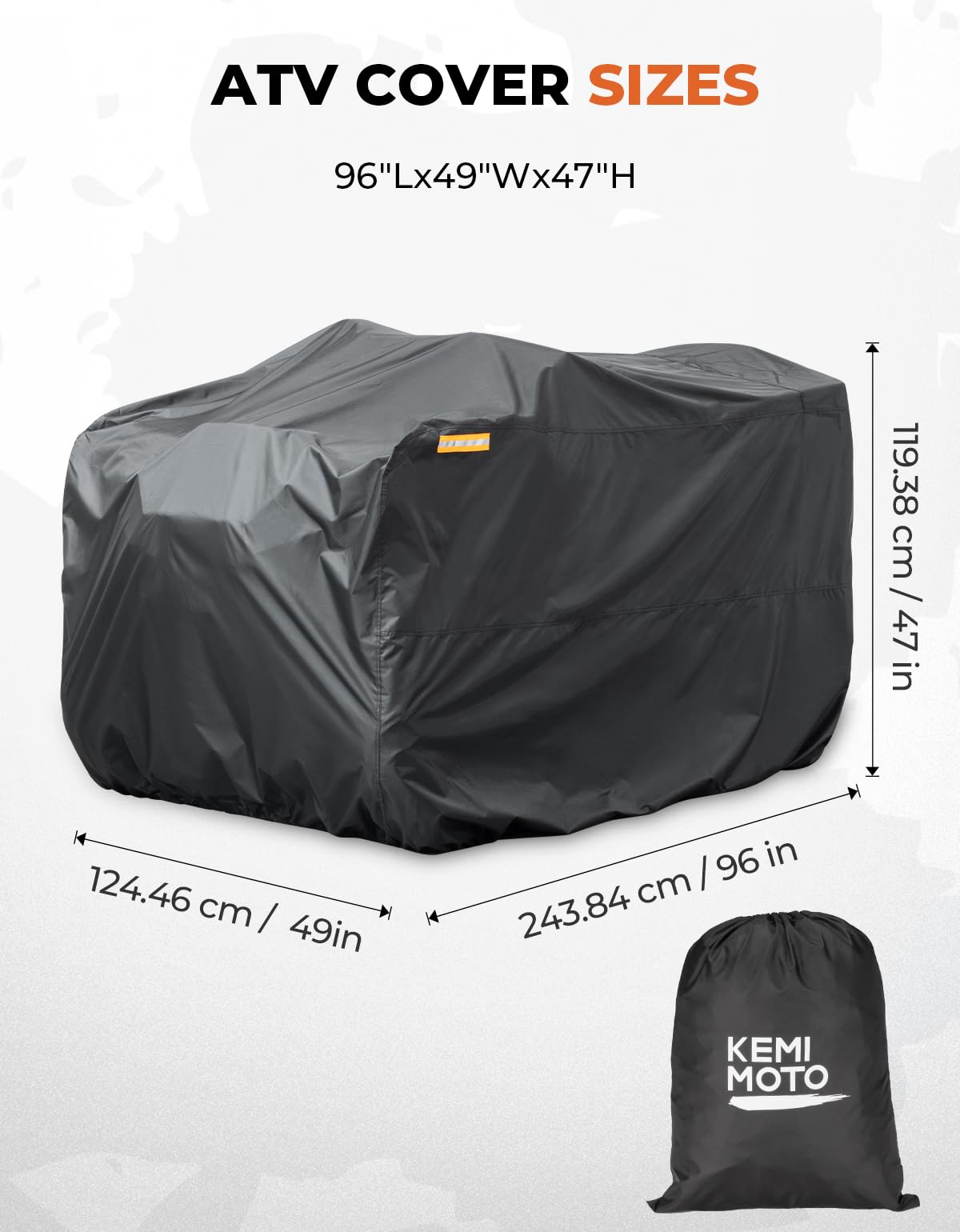 KEMIMOTO Copertura ATV Impermeabile in Tessuto Oxford 300D, Copertura Protezione Esterna Universale con Cintura Antivento e 4 Strisce Riflettenti per ATV Quad Bike, 245 x 125 x 120 cm