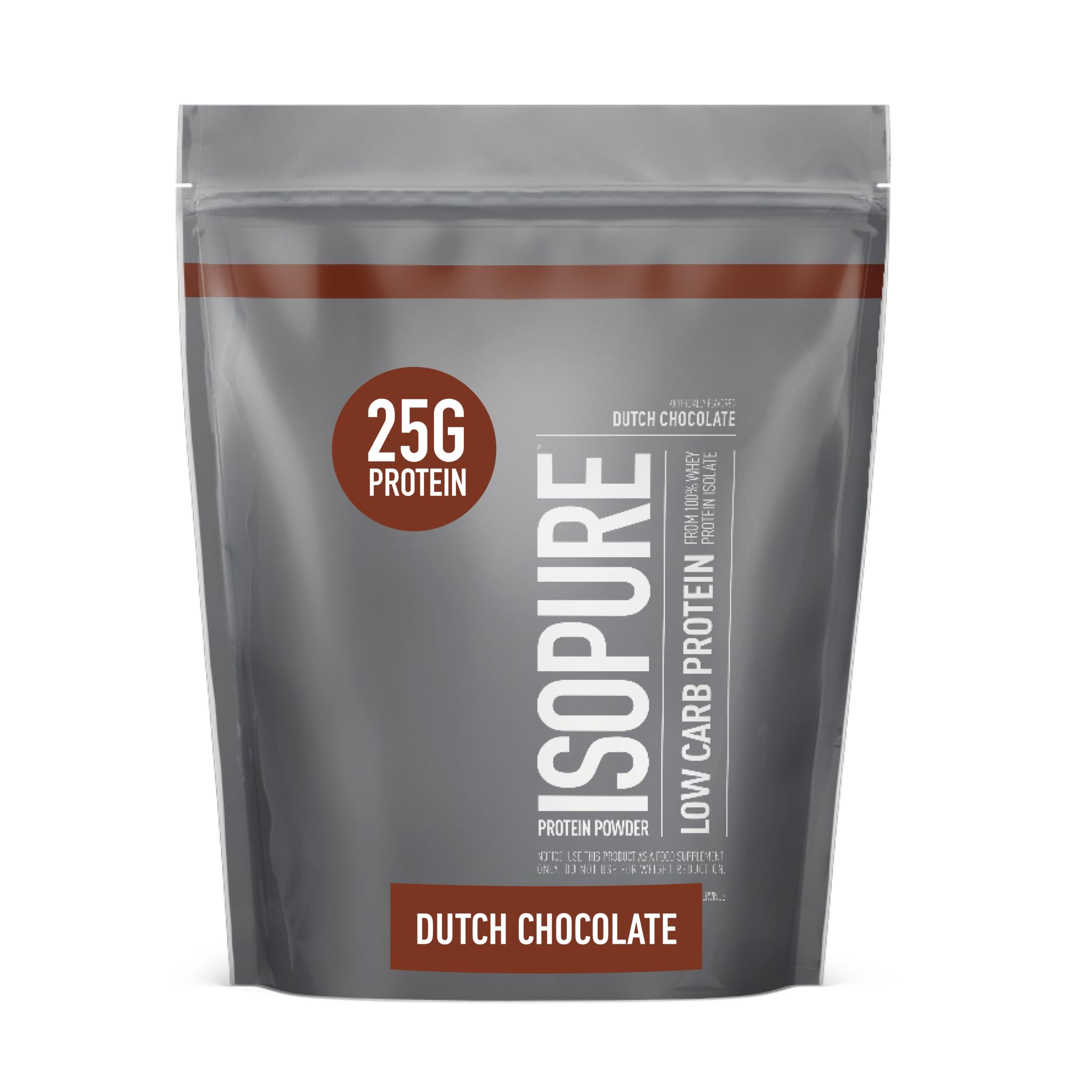 Isopure Low Carb 100% Pure Whey Isolate Protein Powder, Lactose Free, Gluten Free, With Vitamins, Dutch Chocolate, 25g Protein Per Serving, 1 Lb, 14 Servings