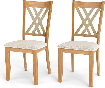 Wood Dining Chairs Set of 2, Wooden Kitchen Side Chairs with Rubber Wood Legs, Padded Seat, Double X-Shaped Back, Farmhouse Dining Chairs for Dining Room, Living Room