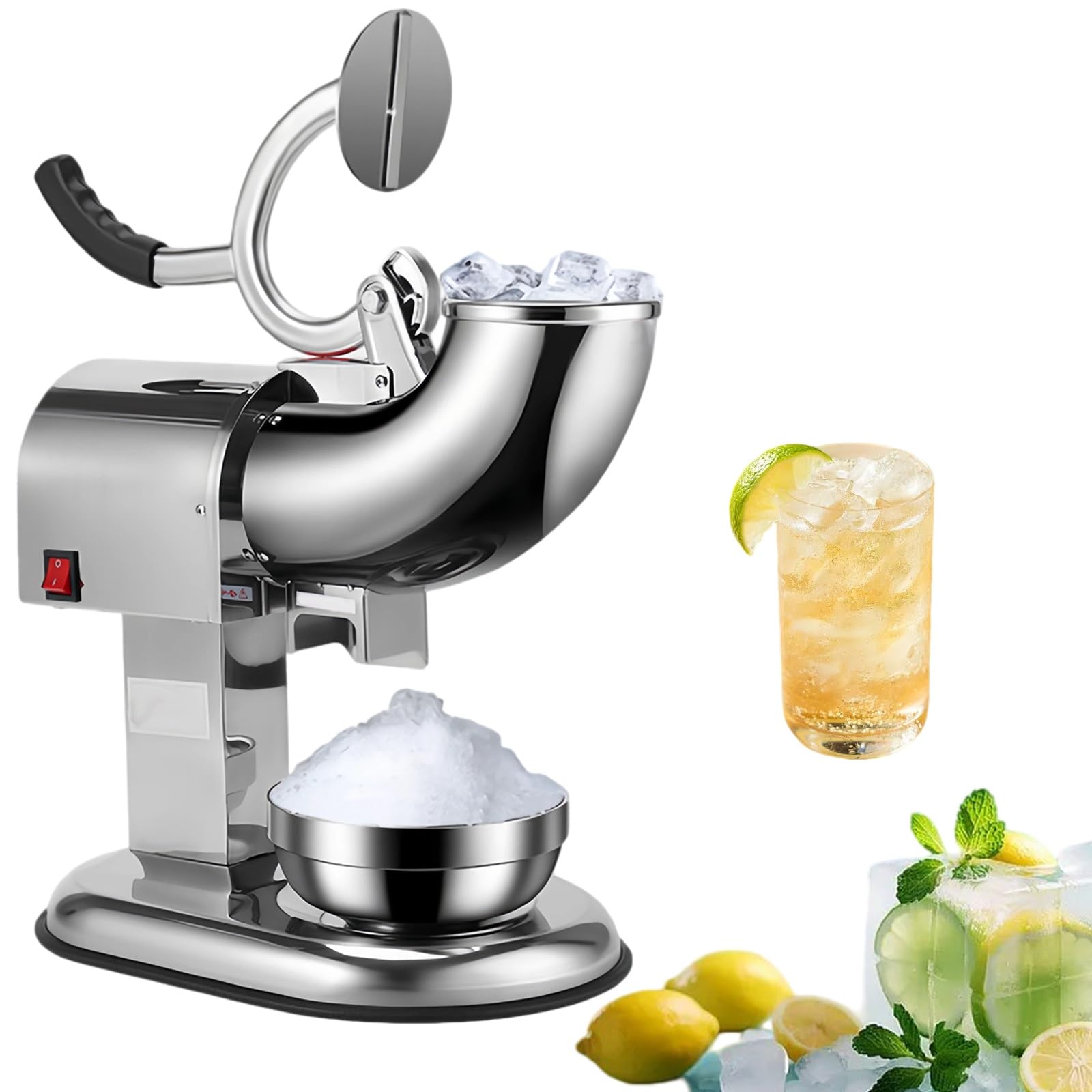 Máquina de afeitar de hielo, trituradora de hielo eléctrica de 350 W con acero inoxidable, máquina de cono de nieve para granizados, cócteles y bebidas congeladas, textura de hielo ajustable para uso