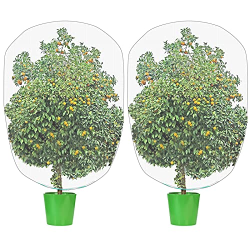 Bird Barrier Netting Mesh with Adjustable Drawstring Garden Plant Netting Cover Mesh Fruit Protector Net Bags for Protect Plant Fruits Flower from Bird Eating (2 Pieces,78 x 70 Inch)