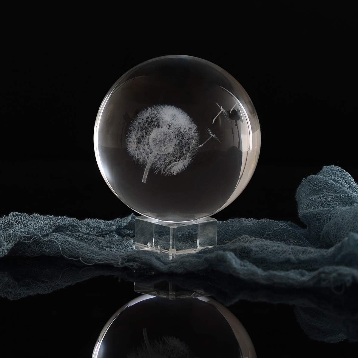 3D Dandelion Crystal Ball Paperweight -LONGWIN 2.4 Inch Laser Engraved Glass Sphere Display Globe Meditation Ball Home Decor with Crystal Stand