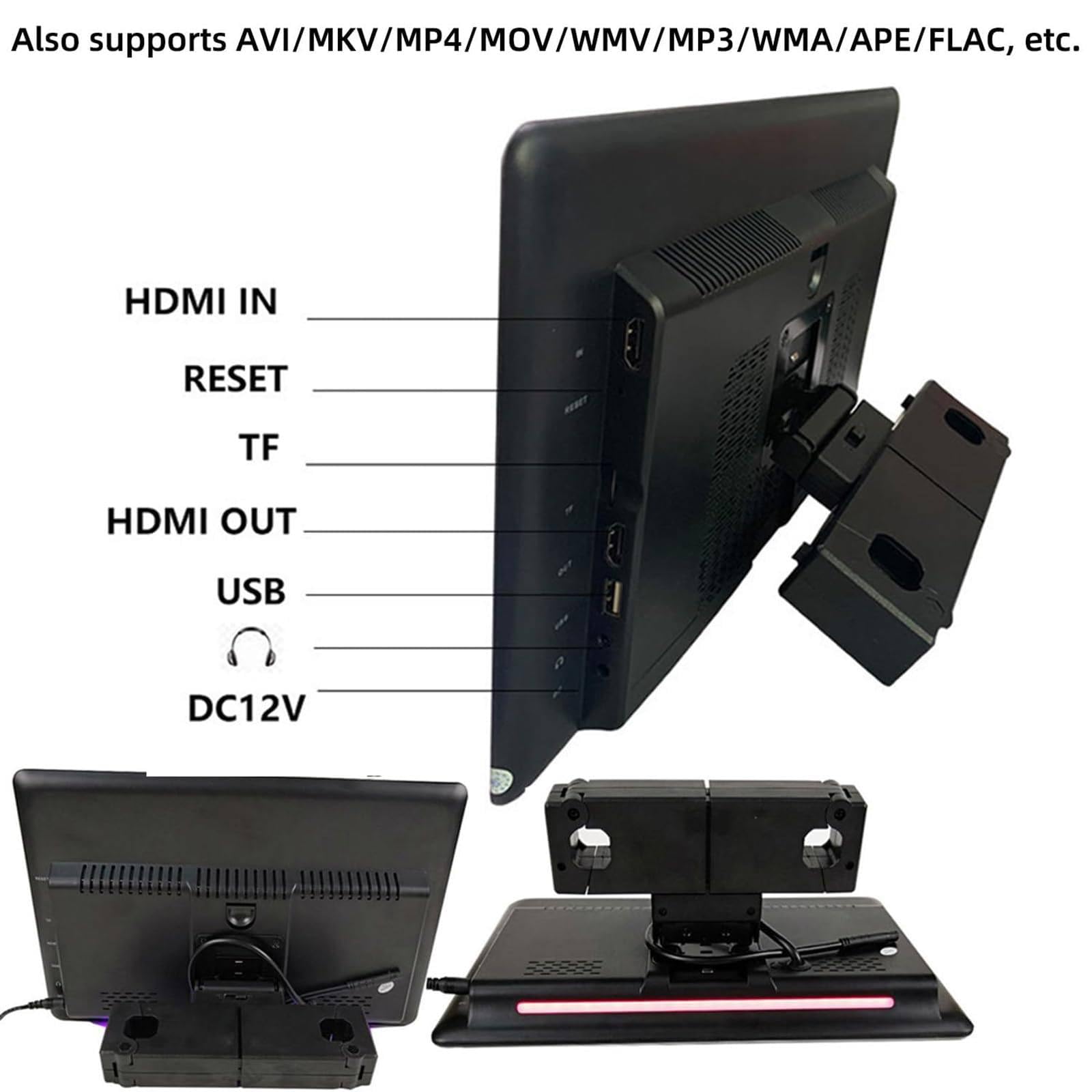 Videoplayer FüR Die KopfstüTze Im Auto, 13,3-Zoll IPS HD Display, 2GB + 32GB, UnterstüTzt Wi-fi/HDMI/USB/FM, UnterstüTzt Kabellose Handyspiegelung, Mit 7 Arten Von AtmosphäRenlichtern