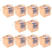 10pcs Individual Cupcake Boxes with Window, Kraft Paper Muffin Holders, Single Paper Cupcake Containers for Bakery and Party Food Storage