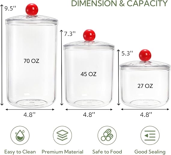 3 Pack Clear Candy Jar, Airtight Plastic Cookie Jars with Lids