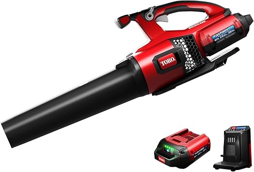 منفاخ أوراق لاسلكي لاسلكي بدون فرش من Toro 60 فولت مع سرعة هواء 120 ميل بالساعة و 605 CFM ، بطارية ليثيوم أيون 2.5 أمبير وشاحن   
