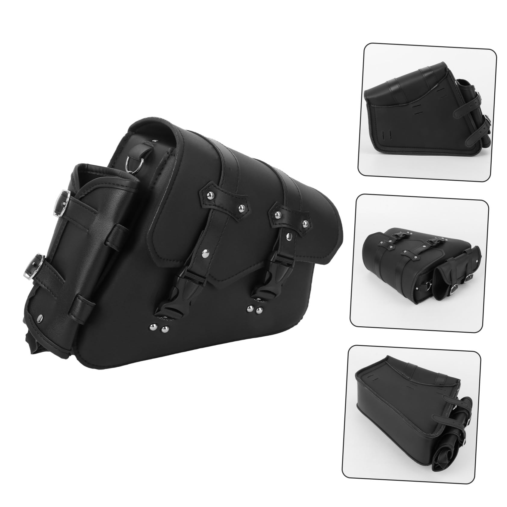 HEMOTON Sacoche Latérale pour Moto à Outils avec Porte-Bouteille Droite, PU Résistant, Fixation à Boucle Rapide, Rangement Voyage Compatible Motos, VTT et Vélos, Usage Quotidien