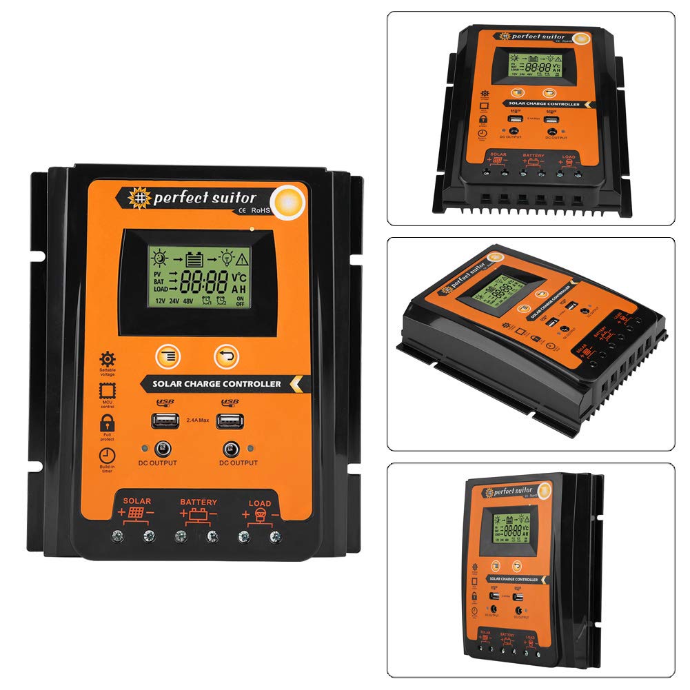 Keenso 12V/24V 30A/50A/70A Contrôleur de Charge Solaire MPPT Régulateur de Batterie de Panneau Solaire Double Affichage LCD LCD