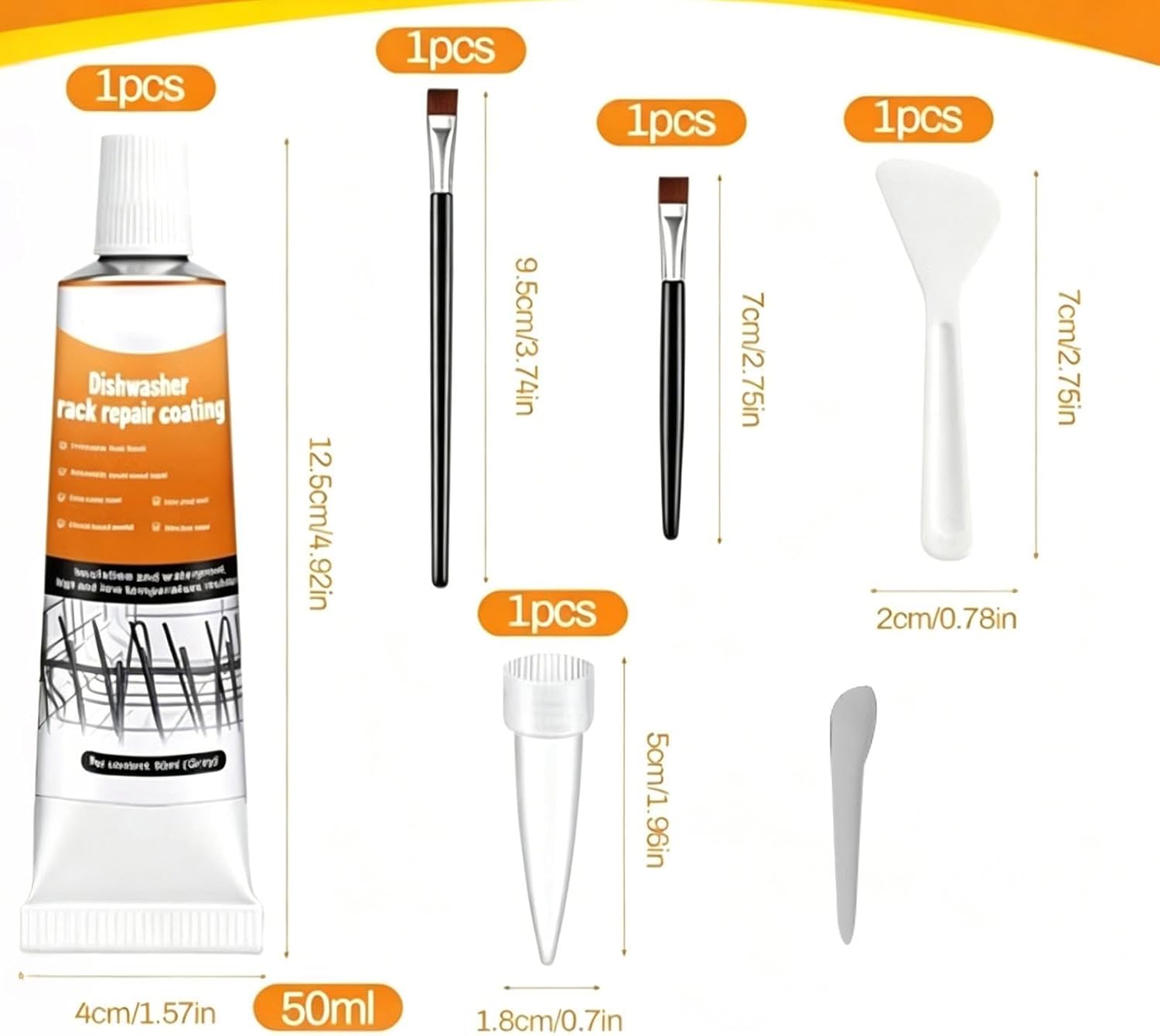 Dishwasher Rack Repair - 50ml Coating Gel, Rust Chip Sealant, 2 Brushes