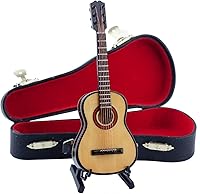 Vista 12 de Guitarra miniatura de madera con soporte y estuche, mini instrumento musical, réplica de guitarra, figuras coleccionables, accesorios de casa