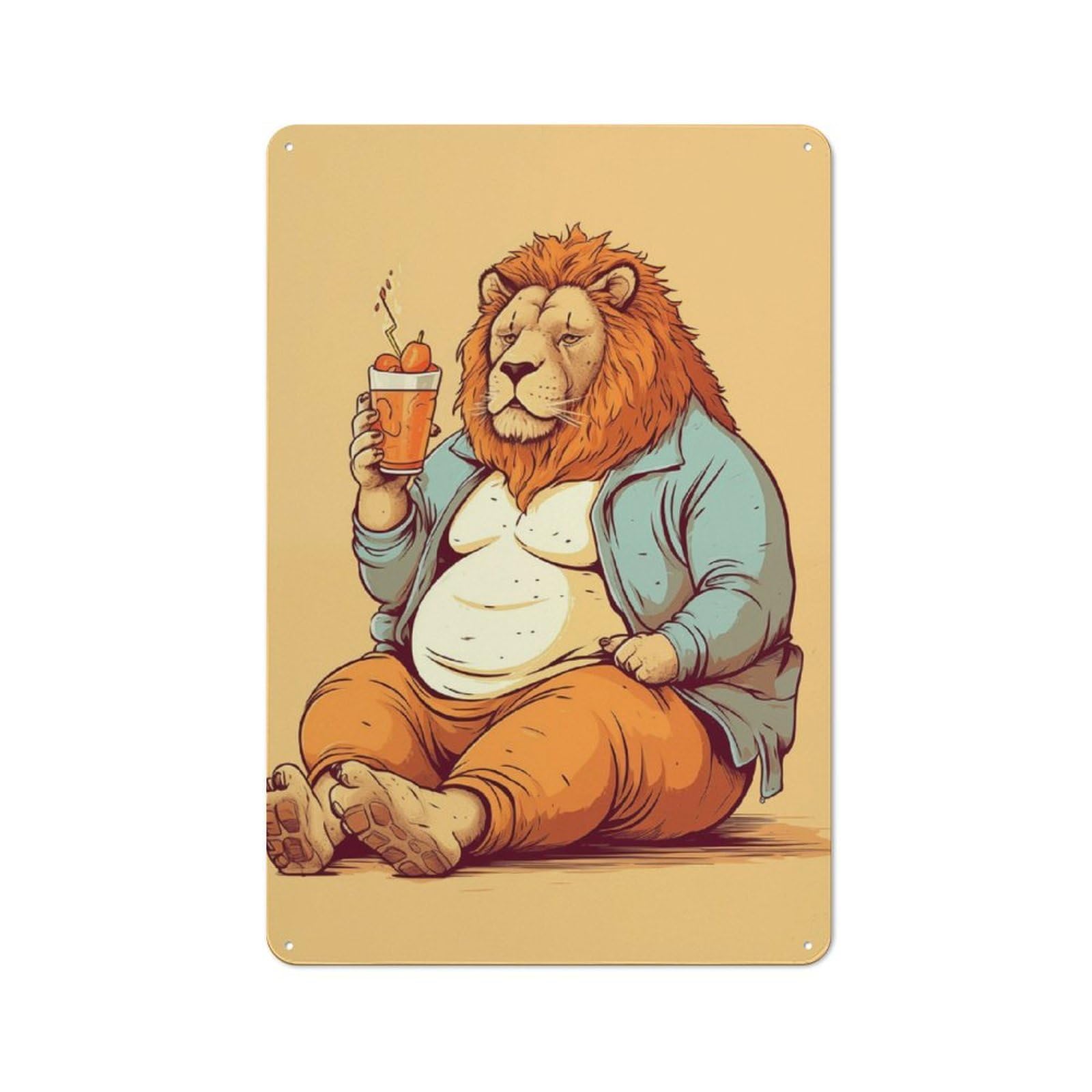 Junmoney Fat Lion Animal Art Retro Tin Sign 30X20cm For Garden Room Or Summerhouse, A Housewarming Gift For Garden Room Decor Fans