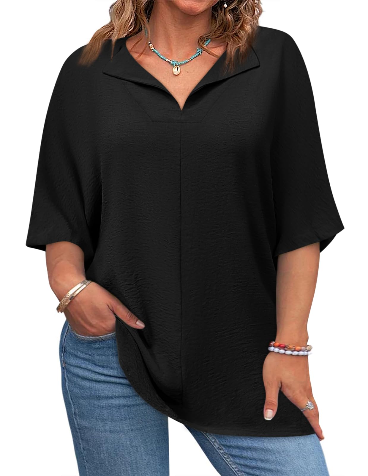 Lueluoye Womens Plus Size Tops Short Sleeve V Neck Tee Blouse Summer Loose Fit Casual Tunic Top XL-5XL