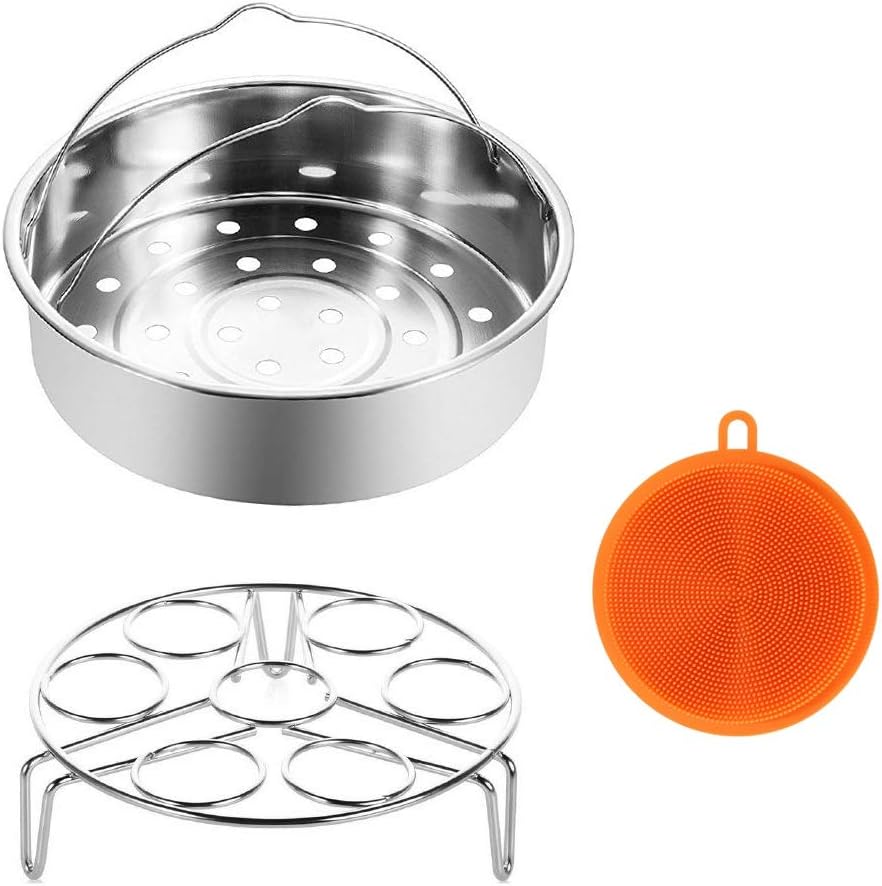 Tomods Pressure Cooker Steamer Basket and Egg Steamer Rack, Instant Pot Accessories, Fits Instant Pot 6&8 L Electric Pressure Cooker, Food-Grade Silicone Dish-washing Brush(Total 3 Pieces)