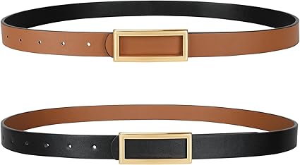 SANSTHS Skinny Reversible Belts for Women, Two-in-one Women Thin Belt for Dresses Jeans Pants with Gold Buckle