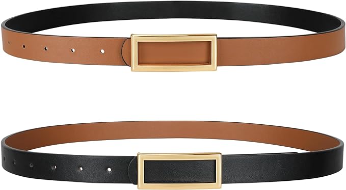 SANSTHS Skinny Reversible Belts for Women, Two-in-one Women Thin Belt for Dresses Jeans Pants with Gold Buckle