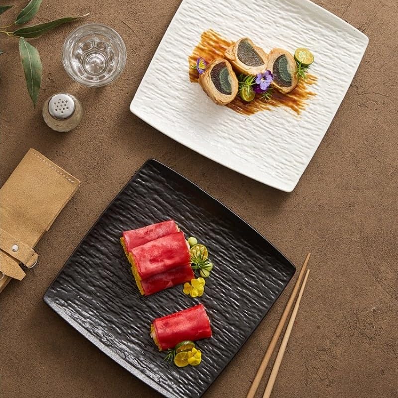 Platos de Cena Platos Cuadrados de Estilo Occidental japonés, Platos de cerámica creativos con patrón de Piedra, Platos de Carne caseros Platos de Pasta(B)