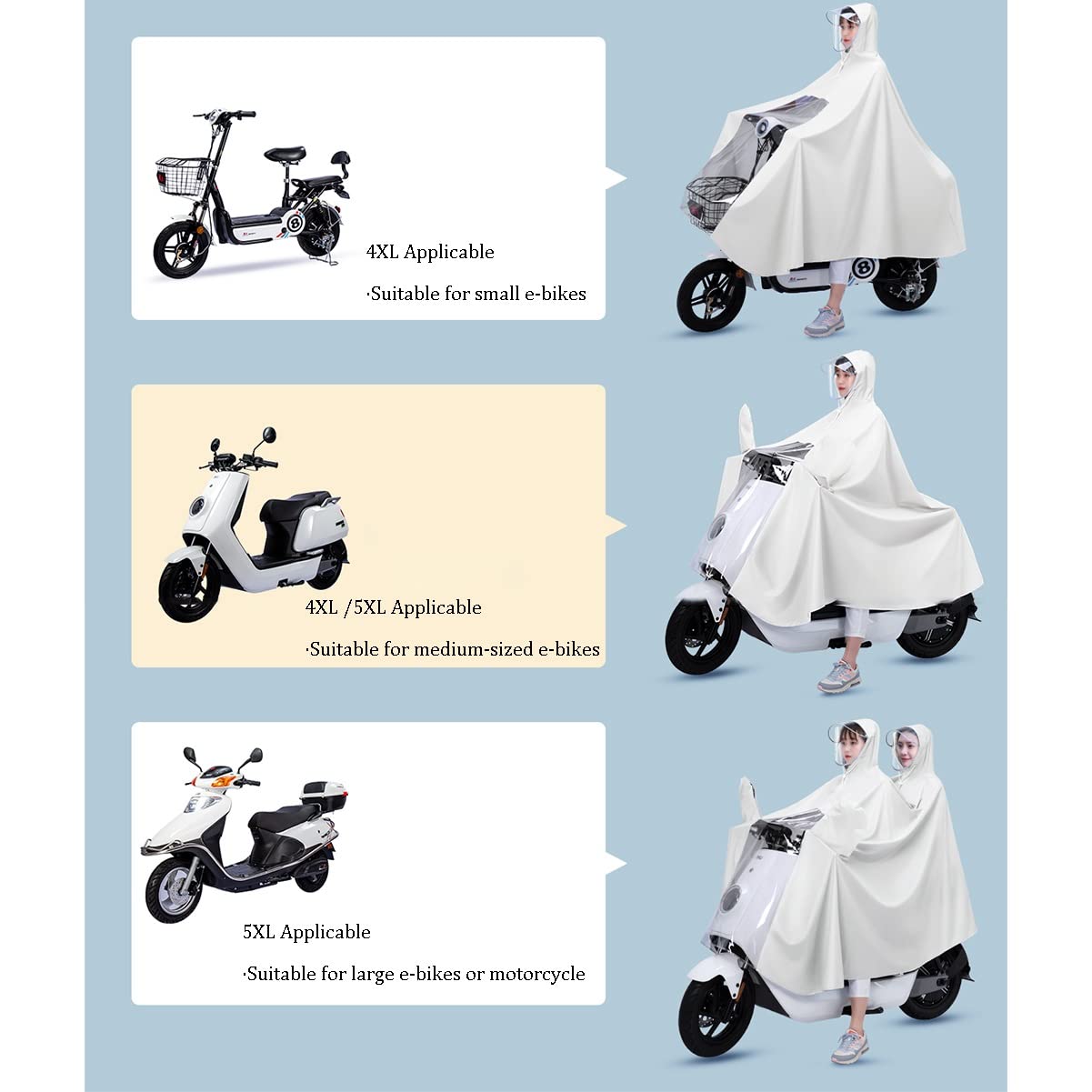 Rowerowa peleryna przeciwdeszczowa Poncho Ponczo przeciwdeszczowe z kapturem i osłoną lusterek Pojedyncze podwójne na rower E-Bike Motocykl Skuter mobilny