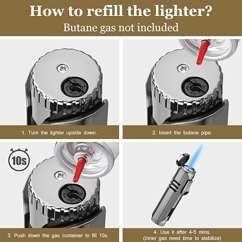 Miniatura 4 de PIPITA Encendedor de antorcha a prueba de viento, encendedor de gas butano, encendedor de metal de una sola llama, llama ajustable y combustible