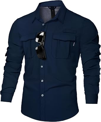 Haimont Mens UPF 50+ Long Sleeve Hiking Button Down Shirt