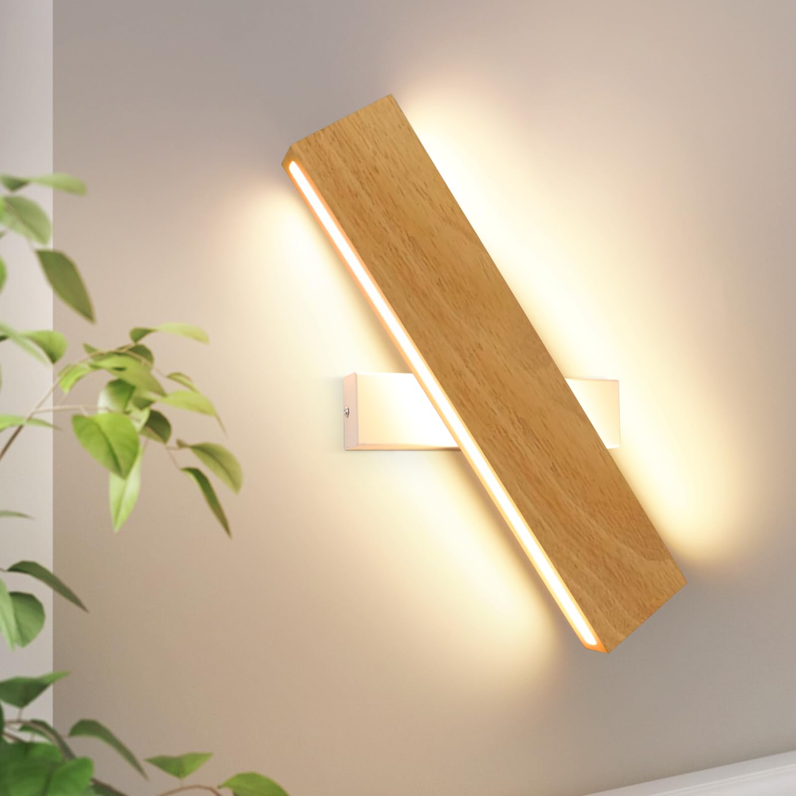 ZMH LED Wall Light Kryty kinkiet - 32CM Drewniana nowoczesna lampa do przedpokoju W górę iw dół 10W Design Lampa na schody Pośrednia 3000K Ciepła biała Oświetlenie ścienne do salonu Sypialnia Przedpokój Schody Łóżko Kuchnia
