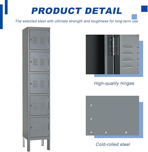 Vista 23 de Bonusall Taquilla de metal para empleados, armarios de almacenamiento de oficina, armarios de acero de 5 niveles para la escuela, compartimento
