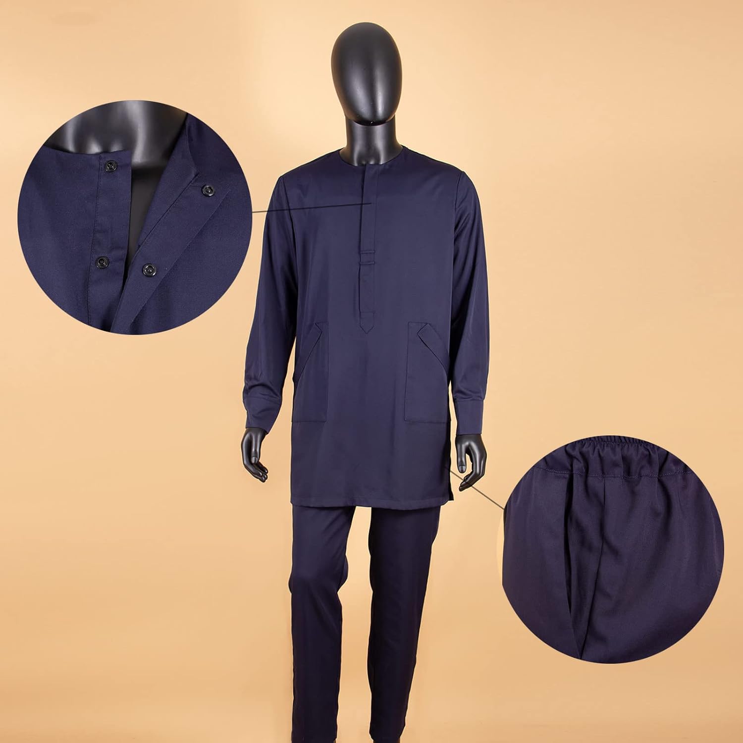 African Men Traditional Clothing Set Full Sleeve Dashiki Long Shirts and Pants 2 Piece Set African Suits - Image 3