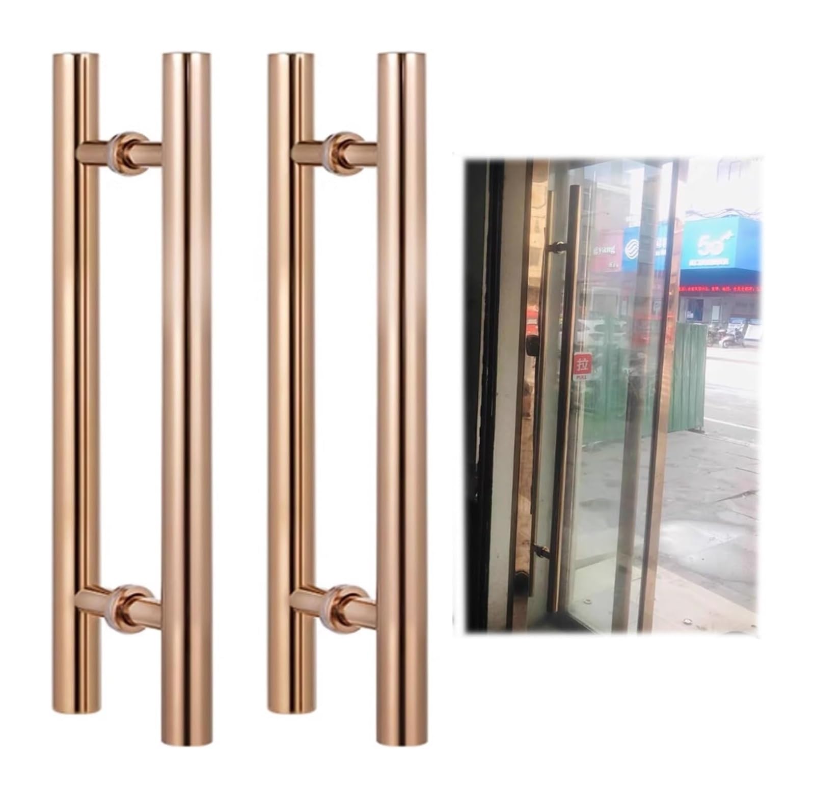 BHGFYXBS Push Pull Door Handle Pull Push Sliding Barn Door Handles, Stainless Steel Commercial Front Glass Door Handle Bar Pull, Mirror Polished Fini,Rose Gold-80Cm(31.5Inch),Rose Gold-80cm(31.5inch)