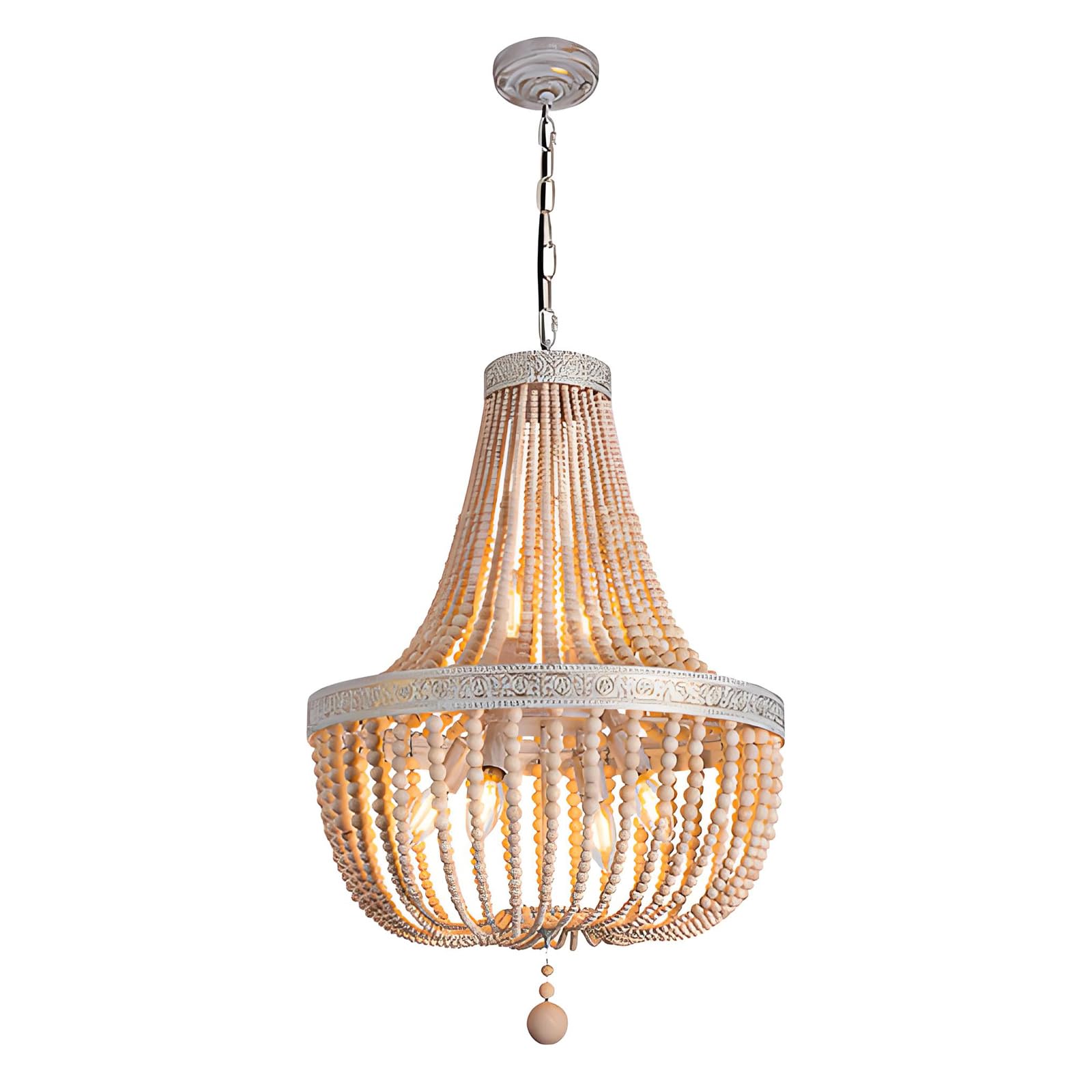 WLBHWL 18.5" Boho Wood Beaded Chandelier Bohemia Antique Rustic 6 Lights Farmhouse Chandeliers Rustic Large Hanging Ceiling Lighting Fixture for Bedroom Kitchen Island Dining Living Room