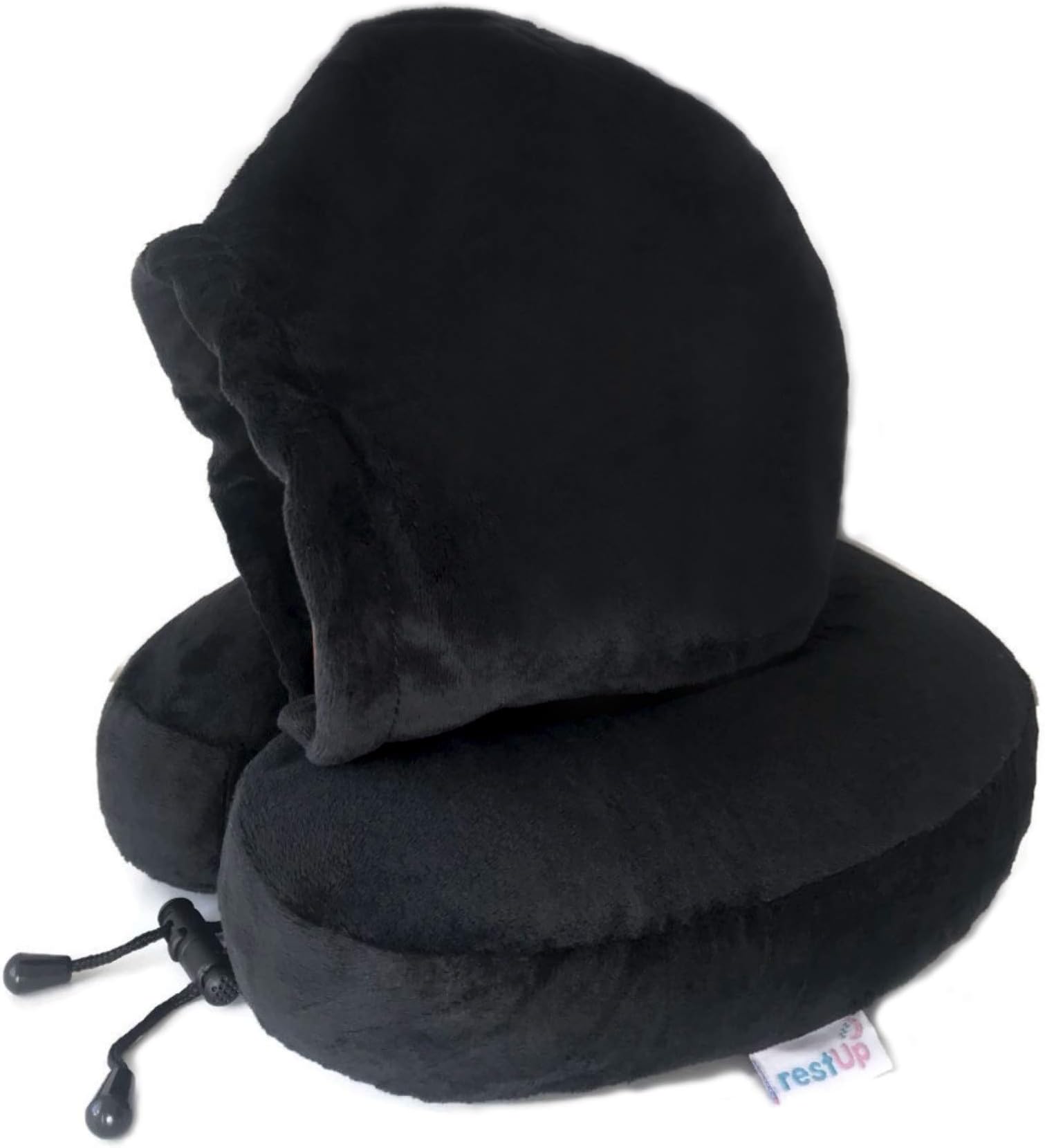 RestUp Travel Pillow | Perfect Support for Head, Chin and Neck - Super Soft Velour with Memory Foam | One Size for Adults & Kids - (Black) UK Company