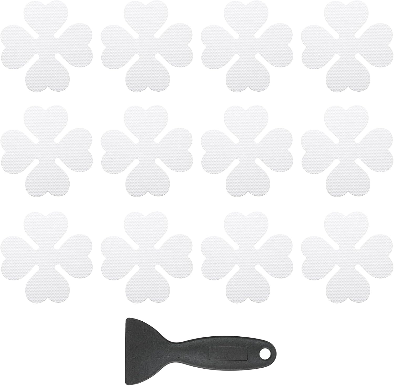 PATIKIL 12 Pcs Non Slip Bathtub Stickers, Anti Slip Shower Stickers with Scraper Bathroom Shower Floor Decals Four Leaf Shape Cute Treads Tubs, Transparent
