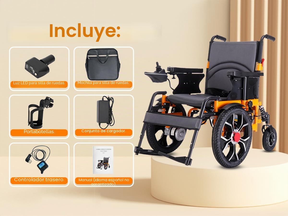 Silla de ruedas eléctrica de 40 cm con rueda delantera grande para adultos, 50 cm de ancho de asiento para todo terreno, silla de ruedas motorizada plegable de 500 W, 150 kg, control trasero incluido
