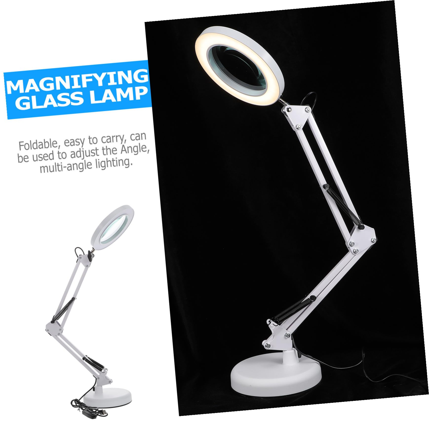 Toddmomy Lampada Lente di Ingrandimento LED 5x Braccio Regolabile a Molla e Illuminazione Multiangolo per Manicure, Trucco e Ricamo Morsetto da Scrivania e Alimentazione USB