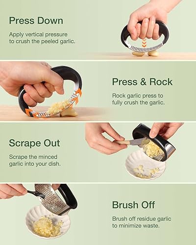 Miniatura 4 de Vantic Prensa balancín para ajo, picadora, trituradora y peladora, acero inoxidable (2020), Negro