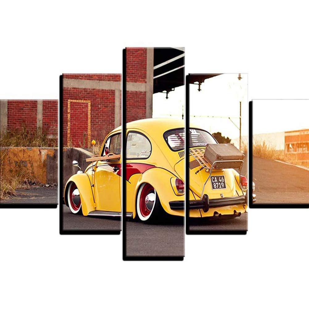 Canvas Wall Art HD Inkjet Beetle Car Printing Oil Painting Modern Home Bedroom Living Room Decorative Painting 5 Panels,B,M