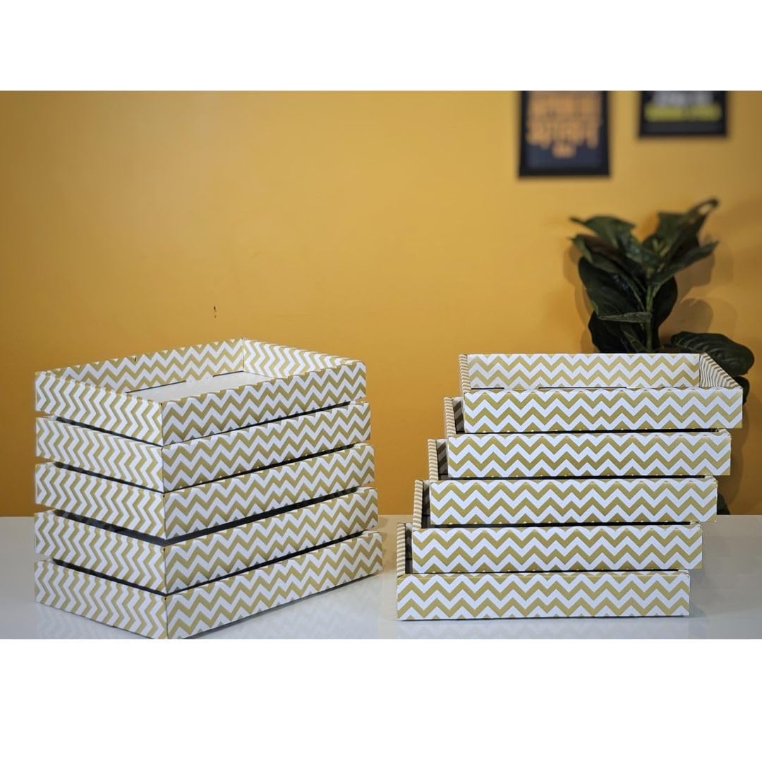SATYAM KRAFT 12 Pcs Multipurpose Decorative Folding Gift Box | Folding Paper Hamper Boxes for Return Gifts, Sweets, DIY Craft | Rectangular Cardboard Tray (Golden) (Without net)-image-27